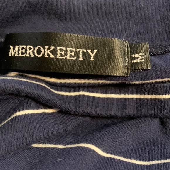 Merokeety Women’s Short Sleeve Striped T-Shirt Contrasting Pocket Sleeves Size M - Picture 5 of 6